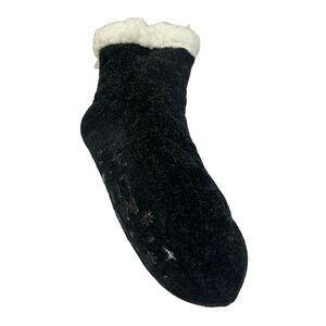 New Muk Luk Black & Cream Faux Fur Lined & Trim Feet Grippers Size Regular 9-12